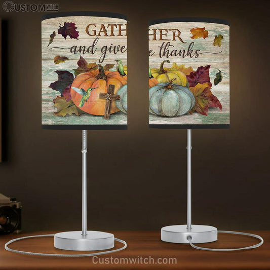 Gather And Give Thanks Pumpkin Hummingbird Wooden Cross Table Lamb Gift - Bible Verse Table Lamb - Religious Bedroom Decor