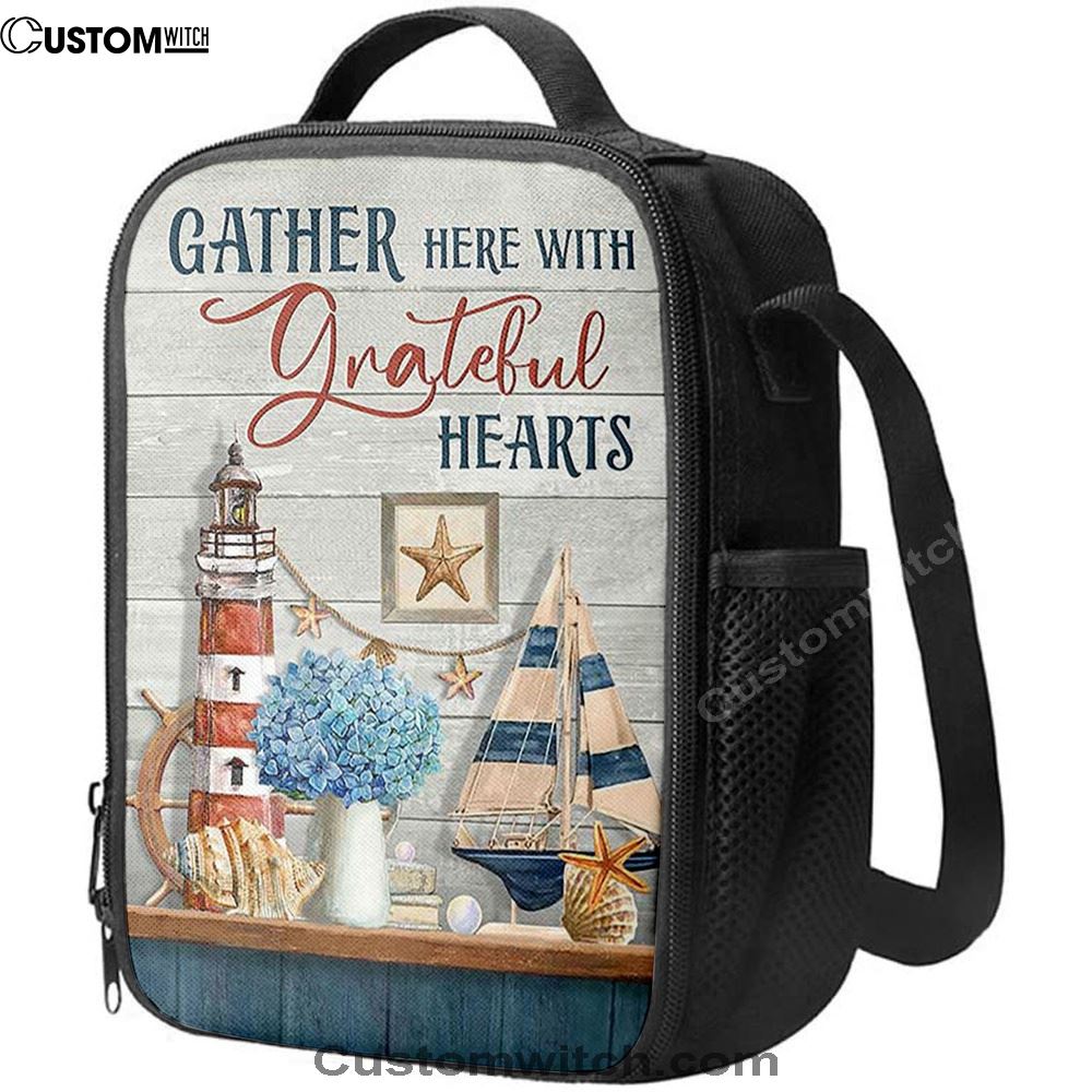 Gather Here With Grateful HeLunch Bags Lighthouse Lunch Bag, Christian Lunch Bag, Religious Lunch Box For School, Picnic