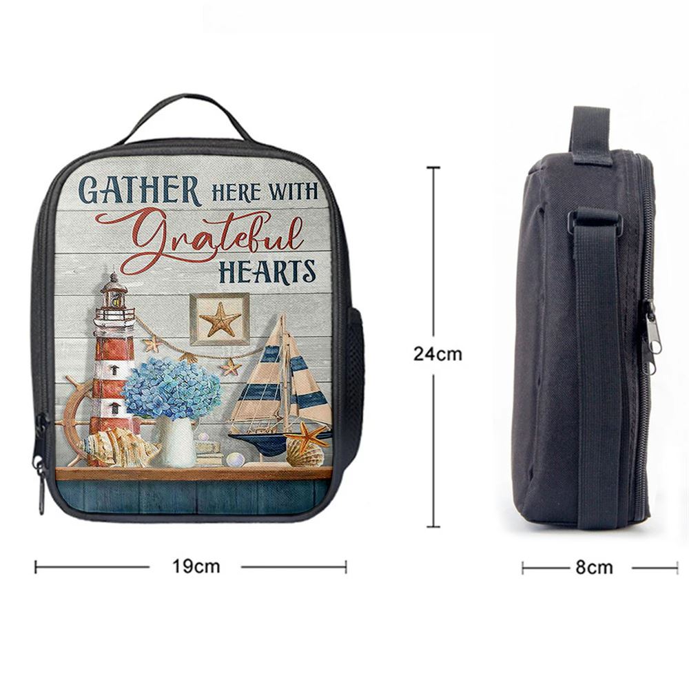 Gather Here With Grateful HeLunch Bags Lighthouse Lunch Bag, Christian Lunch Bag, Religious Lunch Box For School, Picnic