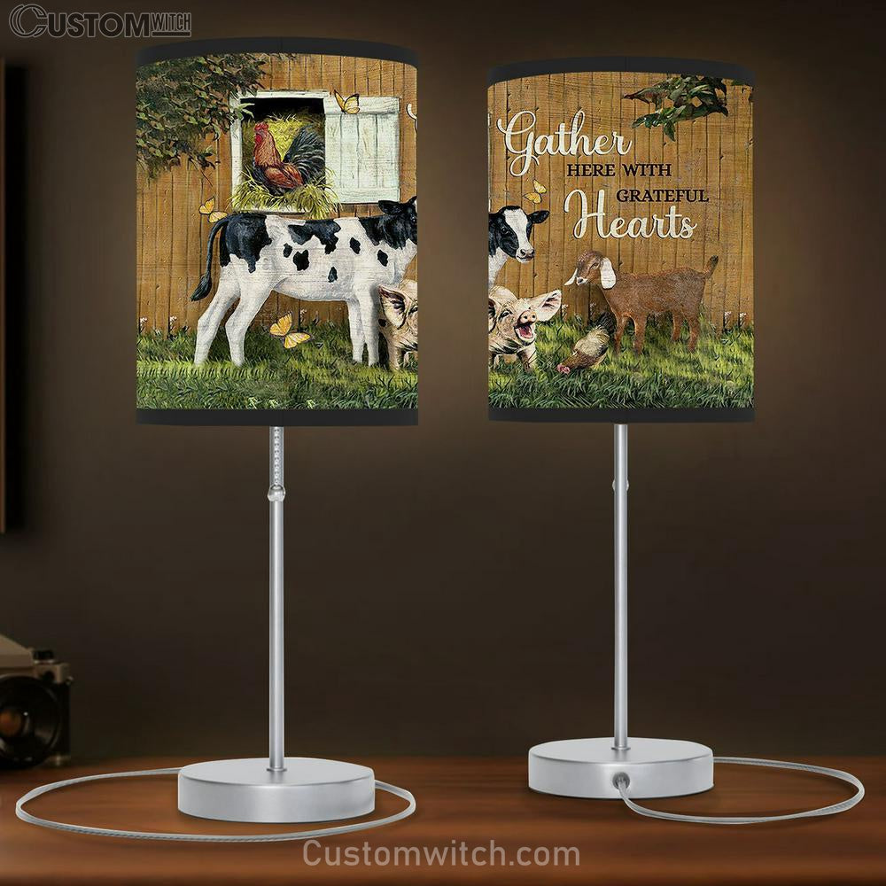 Gather Here With Grateful Hearts Animal Dairy Cow Butterfly Table Lamb Gift - Bible Verse Table Lamb - Religious Bedroom Decor