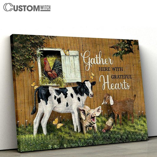 Gather Here With Grateful Hearts Animal Dairy Cow Butterfly Canvas Wall Art - Bible Verse Canvas - Religious Prints