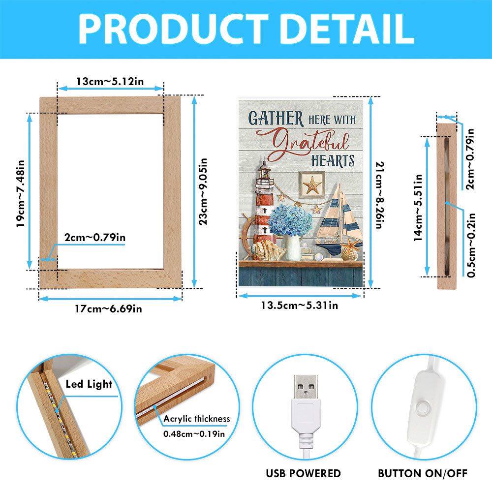 Gather Here With Grateful Hearts Lighthouse Frame Lamp Art - Bible Verse Art - Christian Inspirational Decor