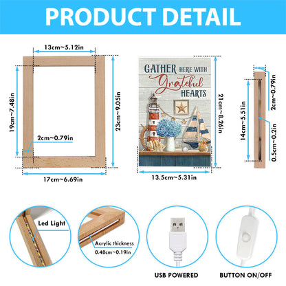 Gather Here With Grateful Hearts Lighthouse Frame Lamp Art - Bible Verse Art - Christian Inspirational Decor