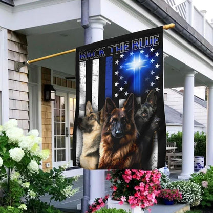 German Shepherd Back The Blue Christian Cross House Flags, Christian Flag, Scripture Flag, Garden Banner