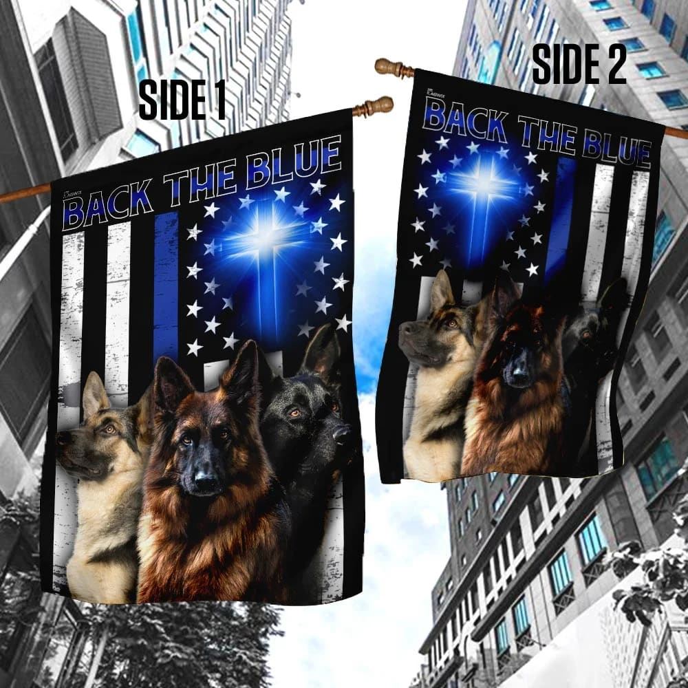 German Shepherd Back The Blue Christian Cross House Flags, Christian Flag, Scripture Flag, Garden Banner
