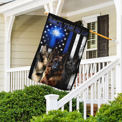 German Shepherd Back The Blue Christian Cross House Flags, Christian Flag, Scripture Flag, Garden Banner