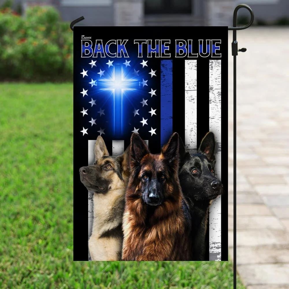 German Shepherd Back The Blue Christian Cross House Flags, Christian Flag, Scripture Flag, Garden Banner