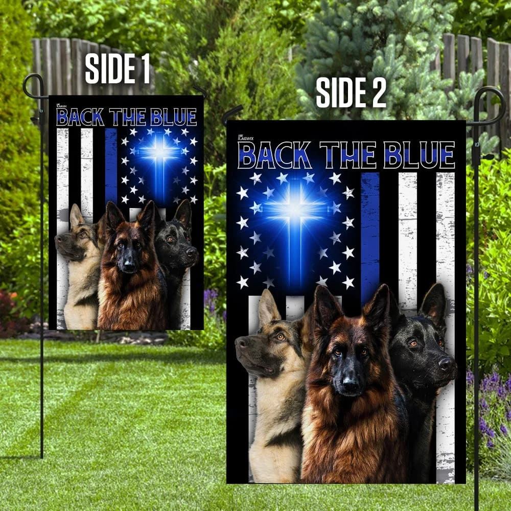 German Shepherd Back The Blue Christian Cross House Flags, Christian Flag, Scripture Flag, Garden Banner