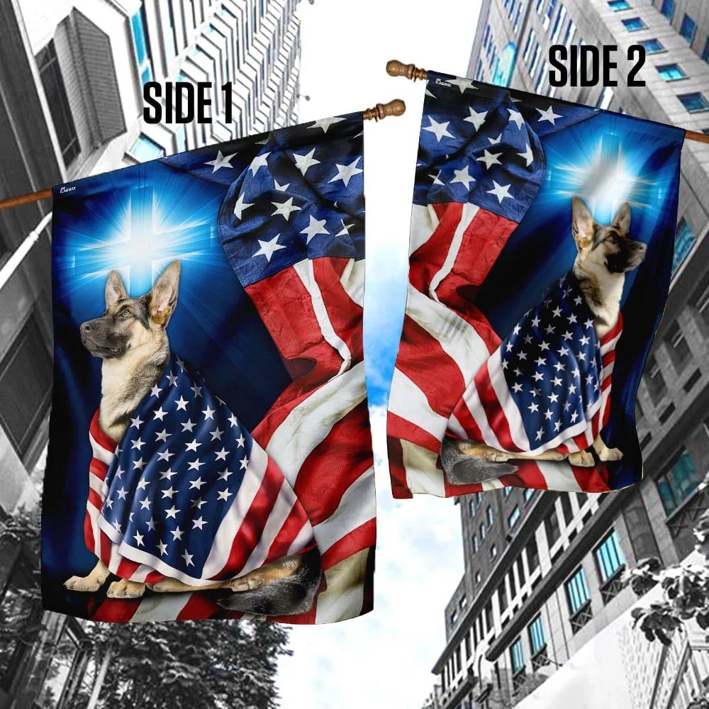 German Shepherd Christian Cross House Flags, Christian Flag, Scripture Flag, Garden Banner