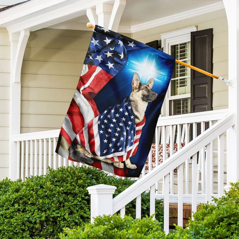 German Shepherd Christian Cross House Flags, Christian Flag, Scripture Flag, Garden Banner