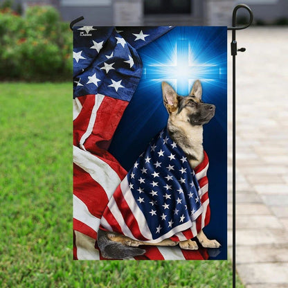 German Shepherd Christian Cross House Flags, Christian Flag, Scripture Flag, Garden Banner
