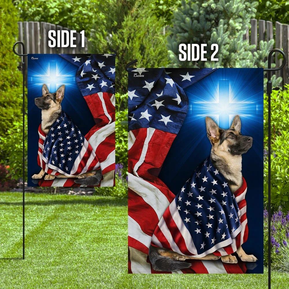 German Shepherd Christian Cross House Flags, Christian Flag, Scripture Flag, Garden Banner