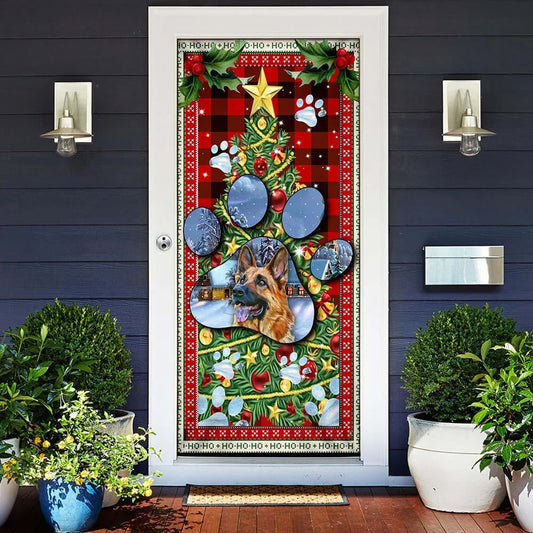 German Shepherd Dog Paw Christmas Door Cover, Christmas Garage Door Covers, Christmas Outdoor Decoration