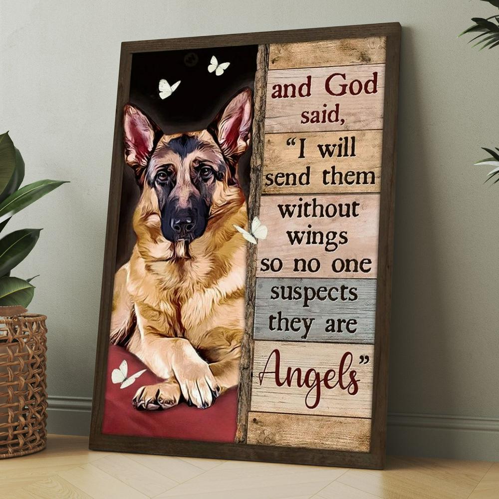 German Shepherd Drawing I Will Send Them Without Wings Canvas, Christmas Gift for Christian