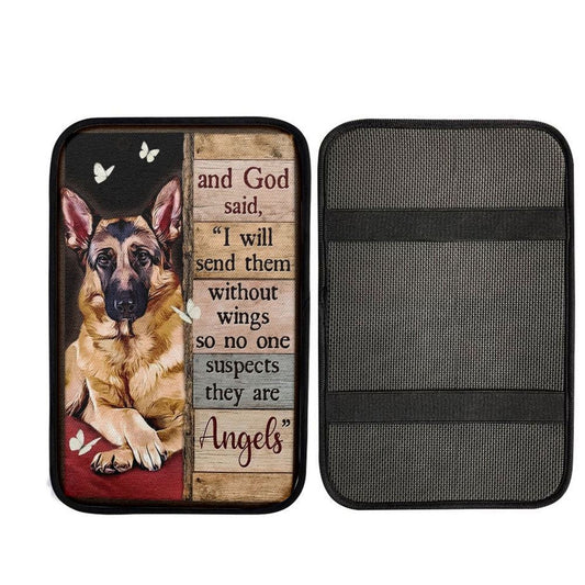 German Shepherd Drawing I Will Send Them Without Wings Car Center Console Cover, Car Armrest Pad, Christian Gift, Armrest Box Mat