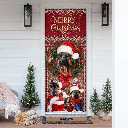German Shepherd Happy House Christmas Door Cover, Christmas Garage Door Covers, Christmas Outdoor Decoration