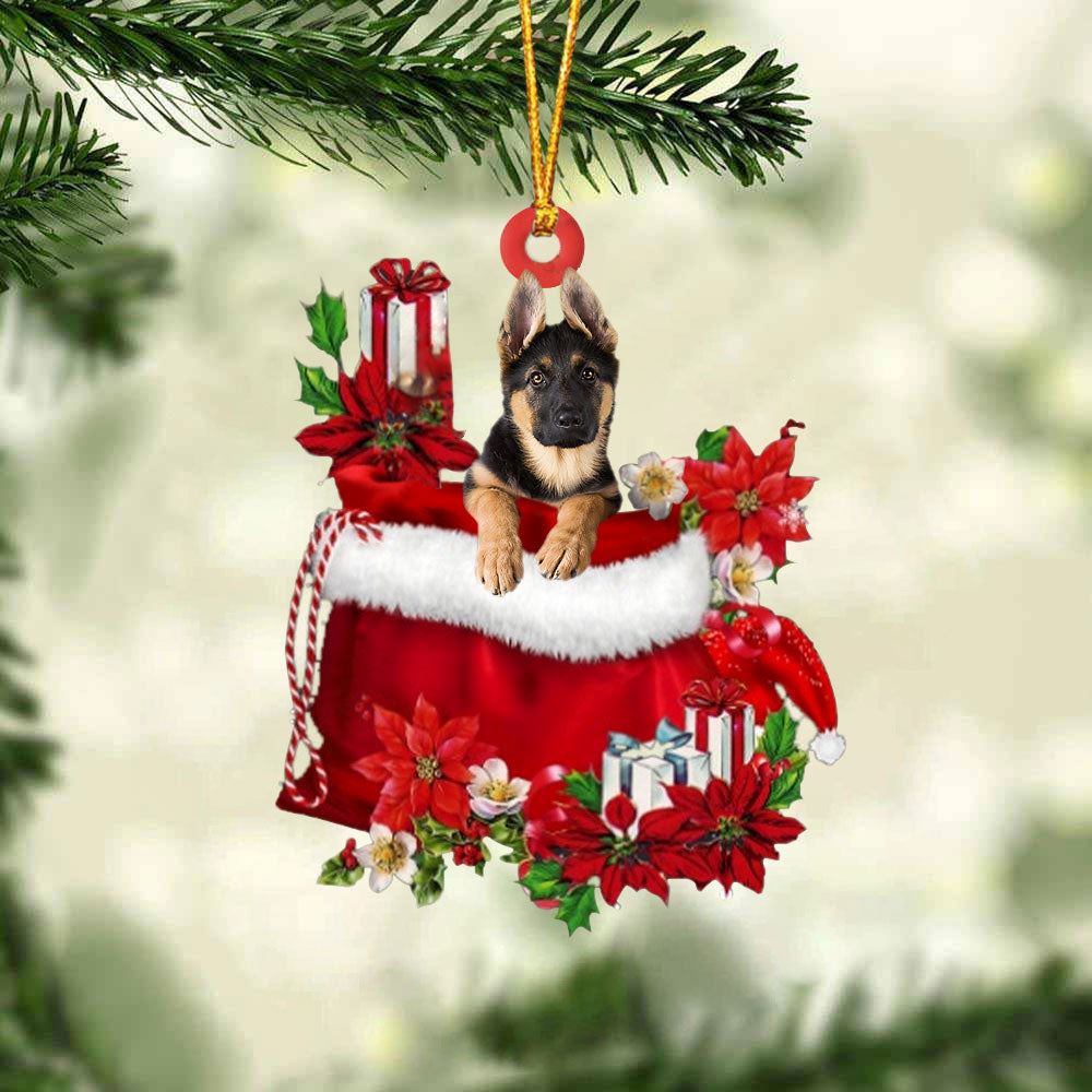 German Shepherd In Gift Bag Christmas Ornaments, Christmas Gift, Christmas Tree Decorations, Christmas Ornament 2023
