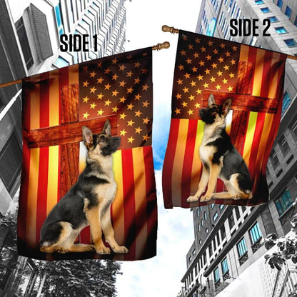 German Shepherd Jesus Cross American US House Flags, Christian Flag, Scripture Flag, Garden Banner