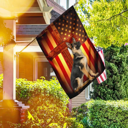 German Shepherd Jesus Cross American US House Flags, Christian Flag, Scripture Flag, Garden Banner