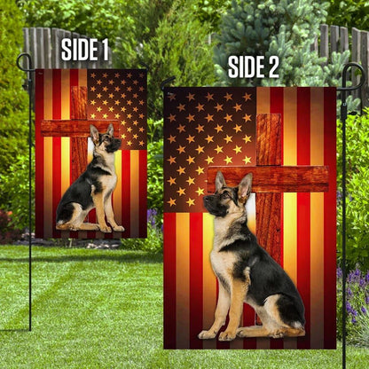 German Shepherd Jesus Cross American US House Flags, Christian Flag, Scripture Flag, Garden Banner