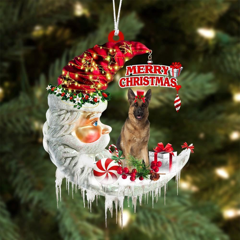 German Shepherd On The Moon Merry Christmas Hanging Ornament, Christmas Gift, Christmas Tree Decorations, Christmas Ornament 2023