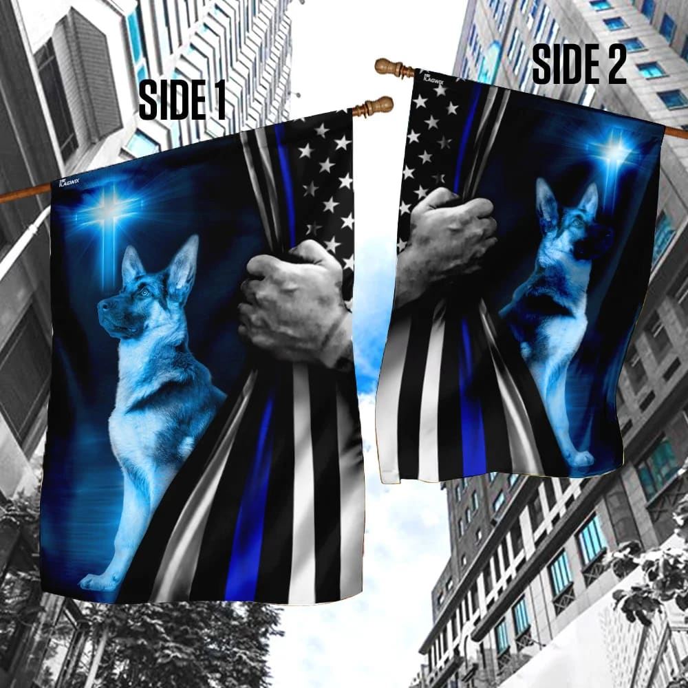 German Shepherd Police Dog House Flags Thin Blue Line Christian Cross House Flags, Christian Flag, Scripture Flag, Garden Banner