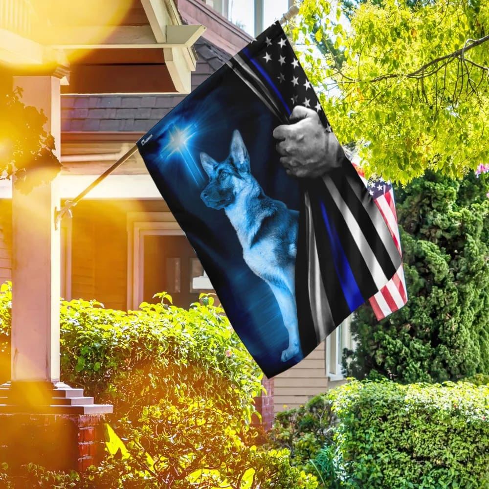 German Shepherd Police Dog House Flags Thin Blue Line Christian Cross House Flags, Christian Flag, Scripture Flag, Garden Banner