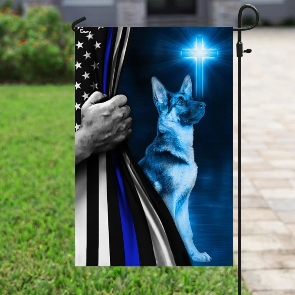 German Shepherd Police Dog House Flags Thin Blue Line Christian Cross House Flags, Christian Flag, Scripture Flag, Garden Banner