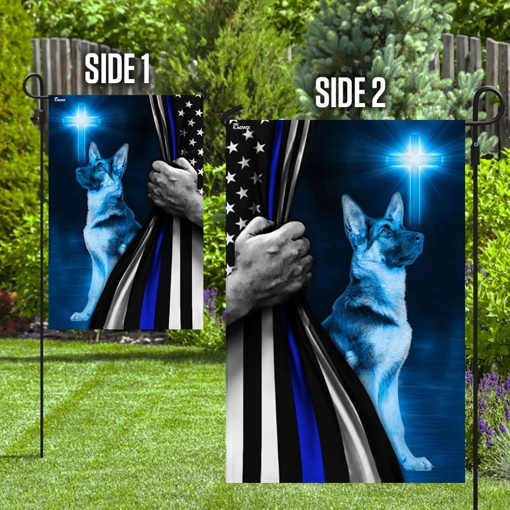 German Shepherd Police Dog House Flags Thin Blue Line Christian Cross House Flags, Christian Flag, Scripture Flag, Garden Banner