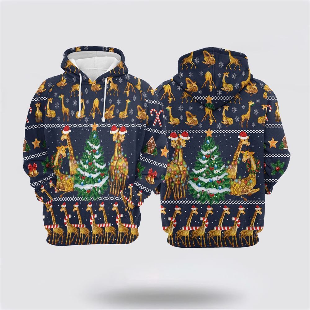 Giraffe Christmas Tree All Over Print 3D Hoodie For Men & Women, Christmas Hoodie Cute, Christmas Gift, Christmas Fashion