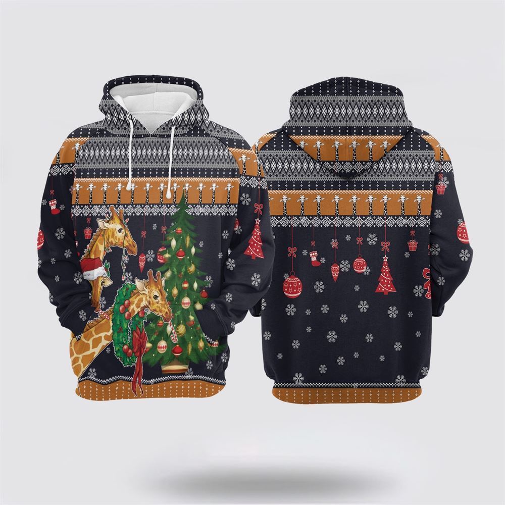 Giraffe Love Christmas All Over Print 3D Hoodie For Men & Women, Christmas Hoodie Cute, Christmas Gift, Christmas Fashion