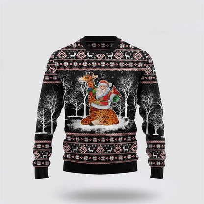 Giraffe Santa Claus Ugly Christmas Sweater, Best Gift For Holiday, Christmas Crewneck Sweater, Christmas Winter Fashion