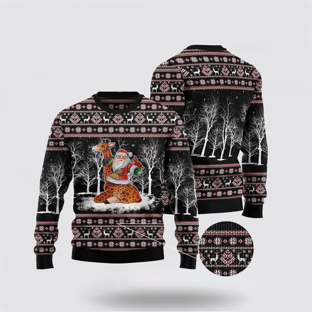 Giraffe Santa Claus Ugly Christmas Sweater, Best Gift For Holiday, Christmas Crewneck Sweater, Christmas Winter Fashion