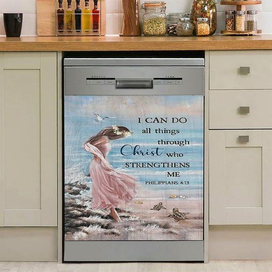 Girl In The Beach Turtle Blue Beach Dishwasher Cover, I Can Do All Things Through Christ Dishwasher Magnet Cover, Bible Verse Kitchen Decor