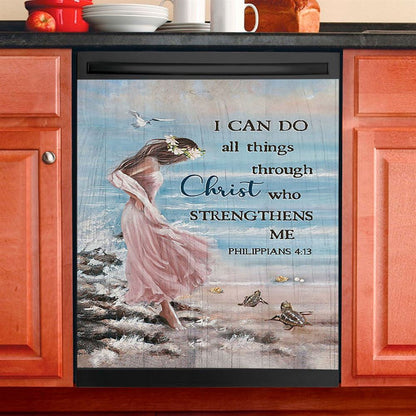 Girl In The Beach Turtle Blue Beach Dishwasher Cover, I Can Do All Things Through Christ Dishwasher Magnet Cover, Bible Verse Kitchen Decor