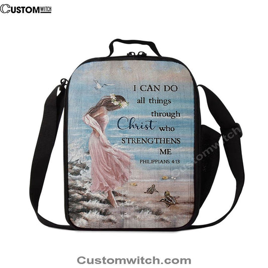 Girl In The Beach Turtle Blue Beach Lunch Bag, I Can Do All Things Through Christ Lunch Bag, Christian Lunch Bag, Religious Lunch Box For School