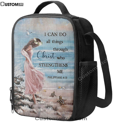 Girl In The Beach Turtle Blue Beach Lunch Bag, I Can Do All Things Through Christ Lunch Bag, Christian Lunch Bag, Religious Lunch Box For School