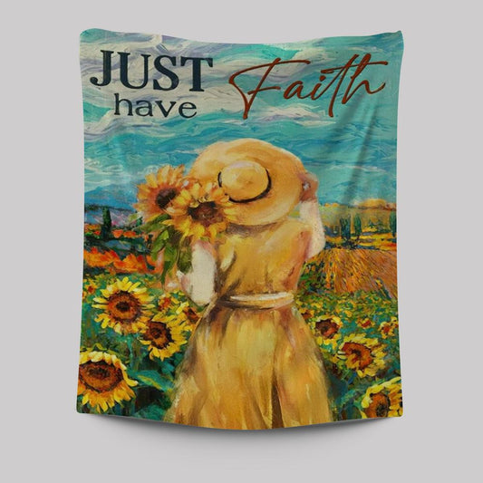 Girl Painting, Sunflower Garden, Blue Sky, Just Have Faith Tapestry