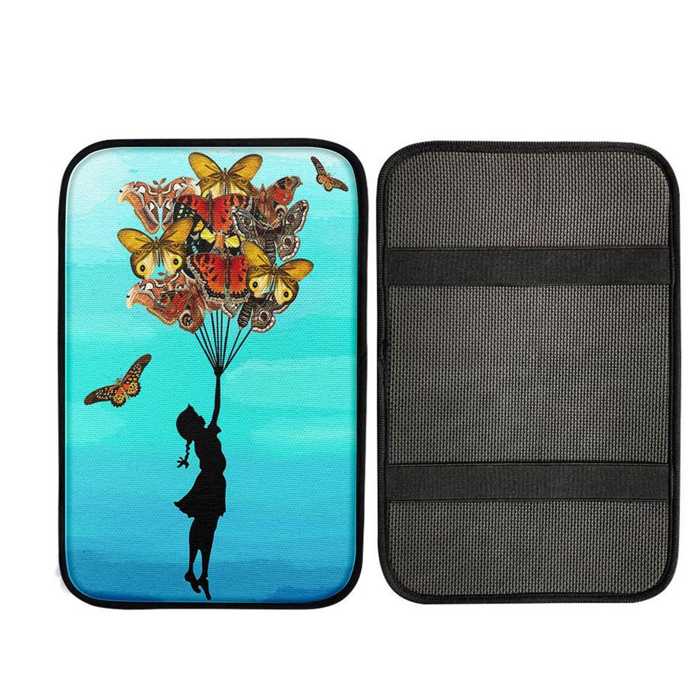 Girl With Butterflies Bouquet Car Center Console Cover - Gift For Moms, Religious Car Interior Accessories