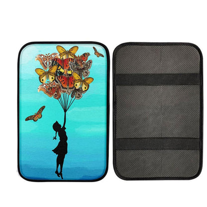 Girl With Butterflies Bouquet Car Center Console Cover - Gift For Moms, Religious Car Interior Accessories