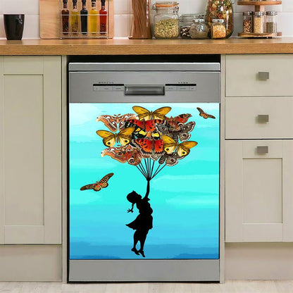 Girl With Butterflies Bouquet Dishwasher Cover, Decorations For Toddler, Kids Room, Nursery, Gift For Moms