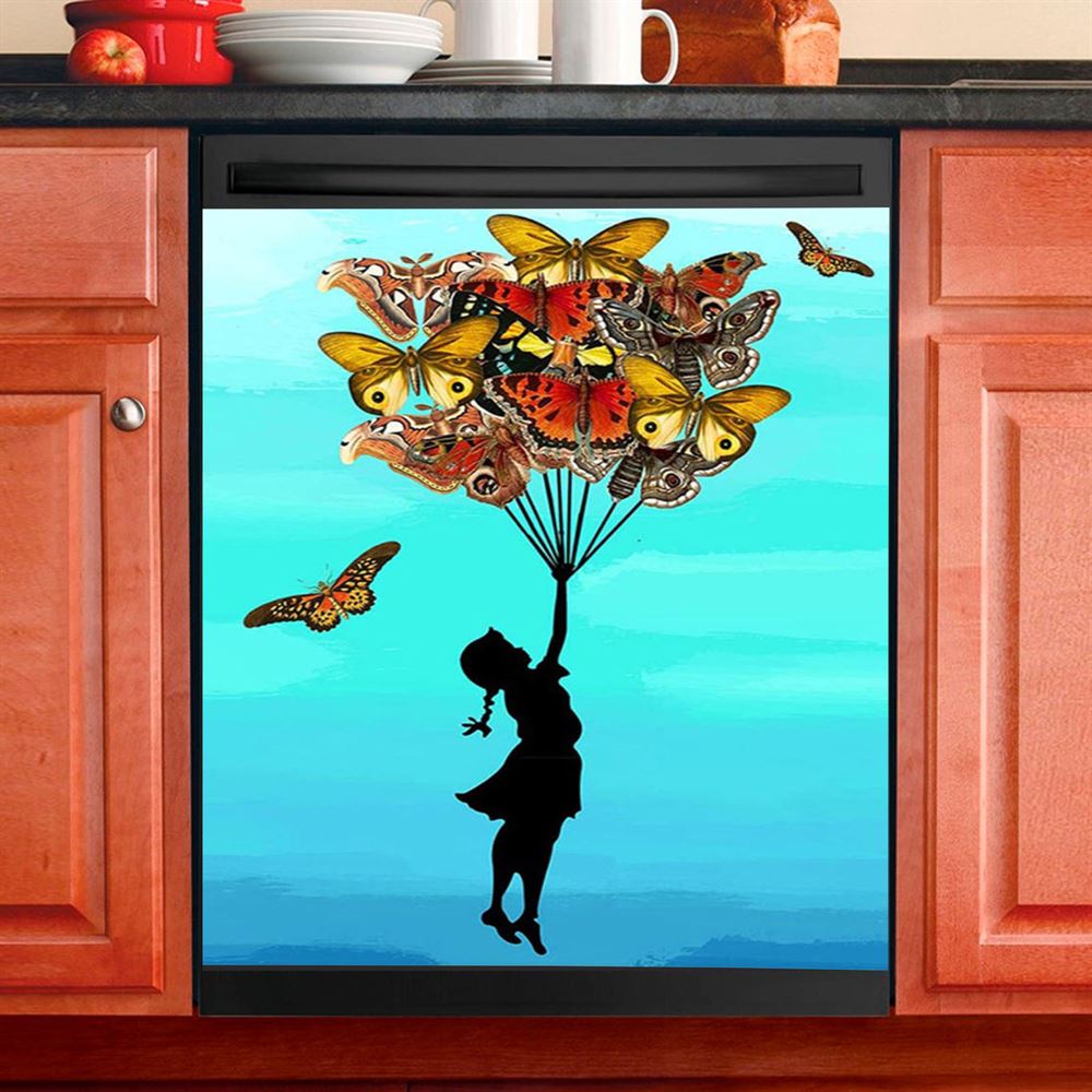 Girl With Butterflies Bouquet Dishwasher Cover, Decorations For Toddler, Kids Room, Nursery, Gift For Moms
