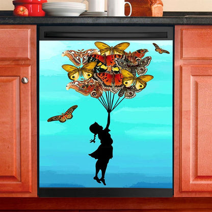 Girl With Butterflies Bouquet Dishwasher Cover, Decorations For Toddler, Kids Room, Nursery, Gift For Moms
