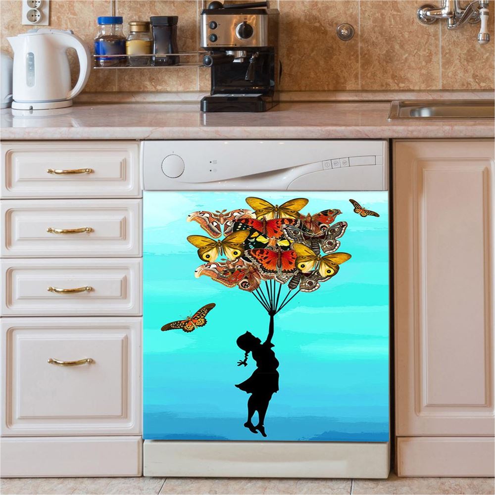 Girl With Butterflies Bouquet Dishwasher Cover, Decorations For Toddler, Kids Room, Nursery, Gift For Moms