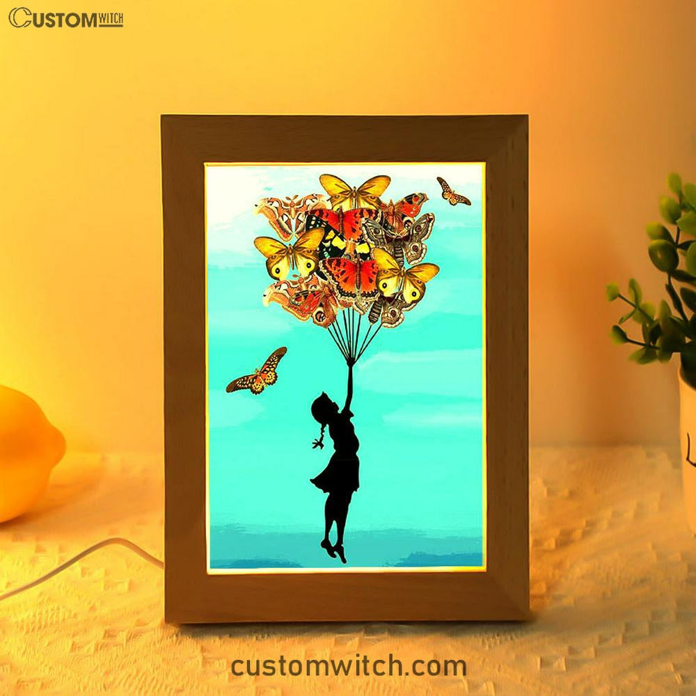 Girl With Butterflies Bouquet Frame Lamp Art - Decorations For Toddler, Kids Room, Nursery - Gift For Moms