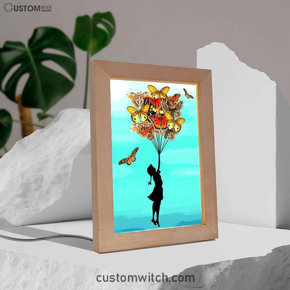 Girl With Butterflies Bouquet Frame Lamp Art - Decorations For Toddler, Kids Room, Nursery - Gift For Moms