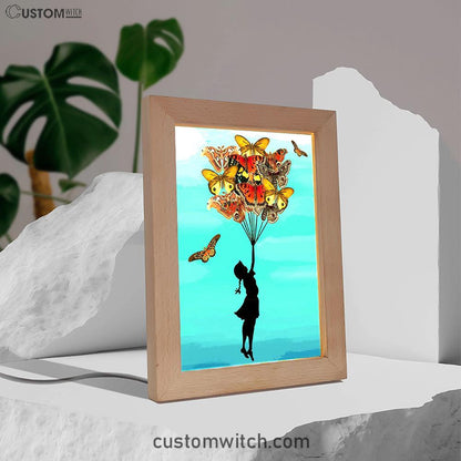 Girl With Butterflies Bouquet Frame Lamp Art - Decorations For Toddler, Kids Room, Nursery - Gift For Moms