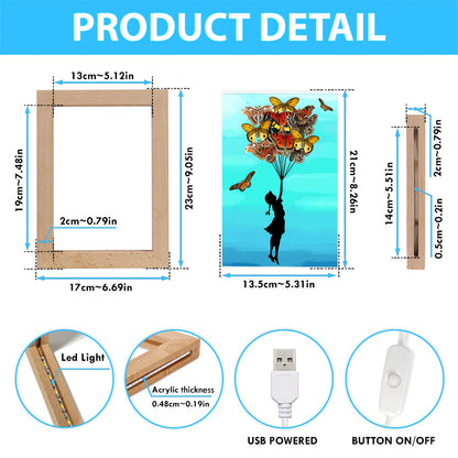 Girl With Butterflies Bouquet Frame Lamp Art - Decorations For Toddler, Kids Room, Nursery - Gift For Moms