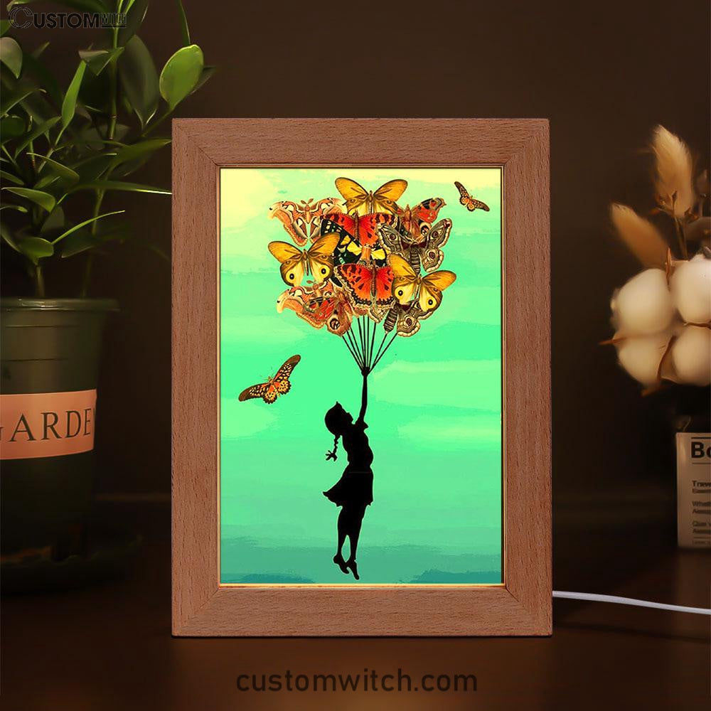 Girl With Butterflies Bouquet Frame Lamp Art - Decorations For Toddler, Kids Room, Nursery - Gift For Moms