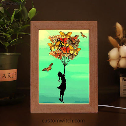 Girl With Butterflies Bouquet Frame Lamp Art - Decorations For Toddler, Kids Room, Nursery - Gift For Moms